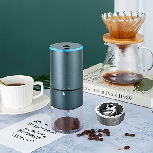  Ortable Electric Coffee Grinder For Beans, Spices And More, Burr Grinder, Quieter, Adjustable Coarse And Fine Grinding, USB Rechargeable, Removable Chamber, 4 Cups (SS-Dark Green)