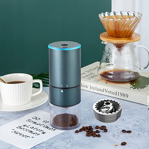 Ortable Electric Coffee Grinder For Beans, Spices And More, Burr Grinder, Quieter, Adjustable Coarse And Fine Grinding, USB Rechargeable, Removable Chamber, 4 Cups (SS-Dark Green)