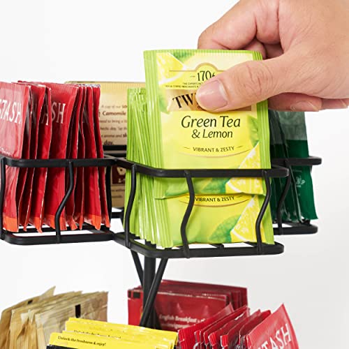  Tea Bag Storage And Organizer, Tea Bag Holder Black Powder Coated Stainless Steel For Tea And Coffee Box. Organize 100 Tea Bags- Tea Holder For Tea Bags 8 Compartments With 12 Bags In Each.