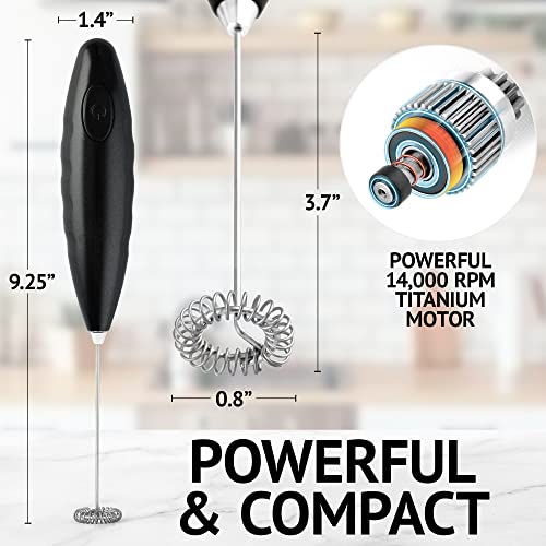  Frother For Coffee - Comfort Grip Matcha Whisk - Electric Matcha Mixer And Mixer Electric Handheld - Coffee Frother Handheld - Electric Drink Mixer (Black)