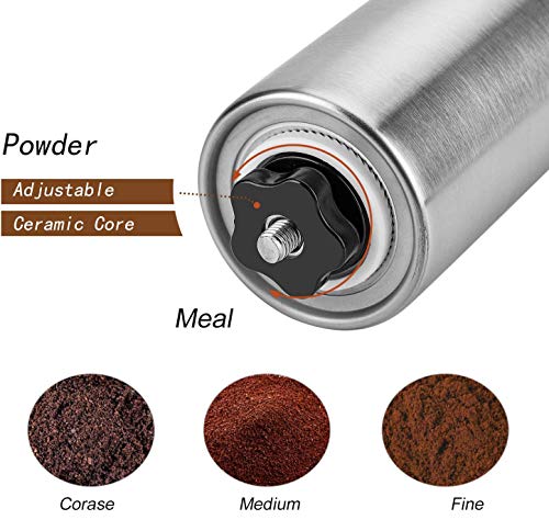  Manual Coffee Grinder, XIBLISS Burr Coffee Grinder Stainless Steel With Adjustable Ceramic Conical Burr, Hand Crank Mill, Compact Size Perfect For Your Home, Office Or Travelling