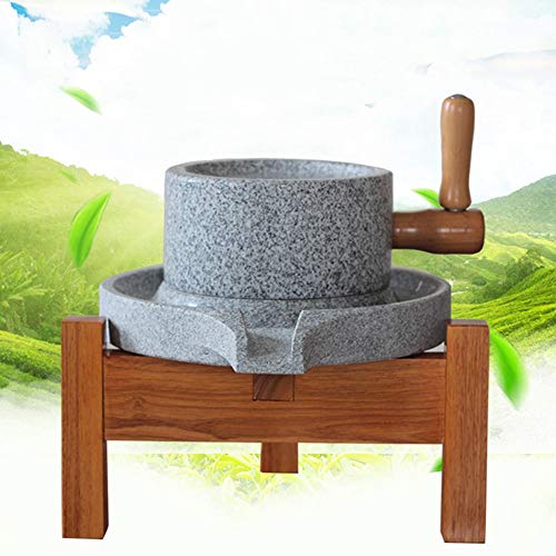  Natural Smooth Granite Manual Food Paste Mill, Hand Crank Wet Grain Grinder With Stand (7.87x11.8in)