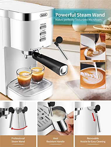  Espresso Machines 20 Bar Fast Heating Automatic Cappuccino Coffee Maker With Foaming Milk Frother Wand For Espresso, Latte Macchiato, 1.2L Removable Water Tank, 1350W, White