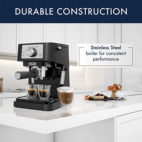 De'Longhi Stilosa Manual Espresso Machine, Latte & Cappuccino Maker, 15 Bar Pump Pressure + Milk Frother Steam Wand, Black / Stainless, EC260BK, 13.5 X 8.07 X 11.22 Inches