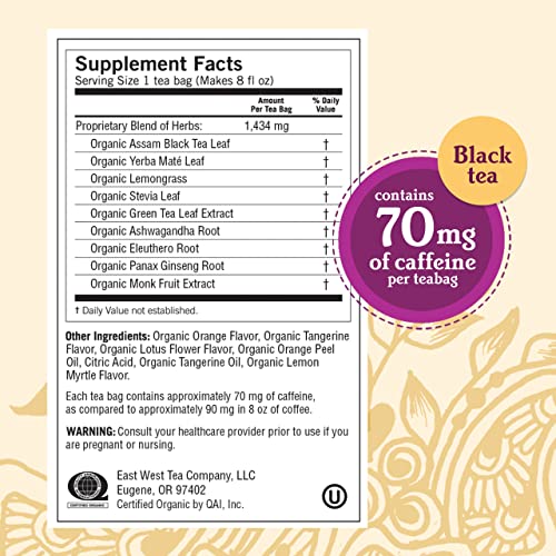  Tea - Sweet Tangerine Positive Energy Tea (6 Pack) - Supports Elevated Mood And Energy Levels - With Black Tea And Green Tea Extract - Contains Caffeine - 96 Organic Tea Bags