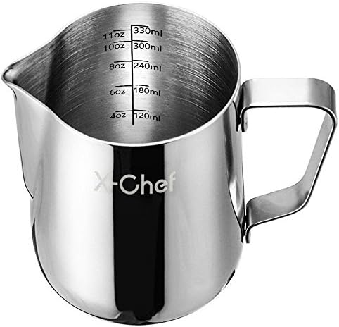  Milk Frothing Pitcher, X-Chef Milk Frother Cup, 20 Oz, Metal Frothing Cup Stainless Steel, Milk Steaming Pitcher Espresso Coffee Latte Frother Cup Barista Tools For Coffee Bar (600 Ml)