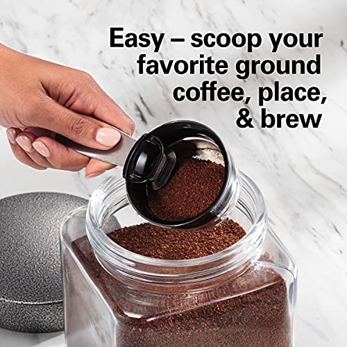 Hamilton Beach Scoop Single Serve Coffee Maker, Fast Brewing, Stainless Steel (49981A) & 4.5oz Electric Coffee Grinder For Beans, Spices & More, Stainless Steel Blades, Silver (80350R)