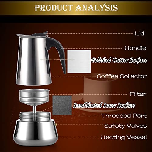  Stovetop Espresso Maker Stainless Steel Moka Pot Espresso Maker Percolator Italian Coffee Maker Capable Moka Coffee Machine Cafe Percolator Maker For Home & Camping-12Cup