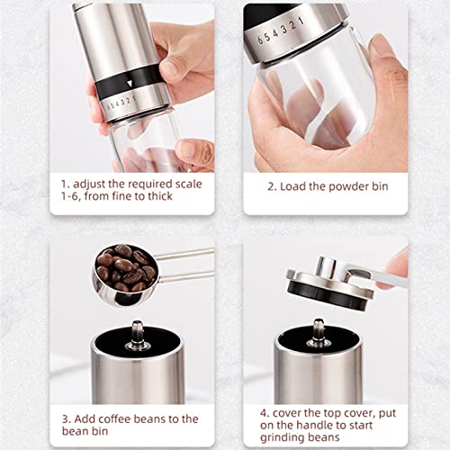  Manual Coffee Bean Grinder With Adjusted 6 Different Coarseness Setting Stainless Steel Shell With Removable Handle,LIODOR Manual Coffee Grinder Coffee Beans Ceramic Burr Coffee Grinder