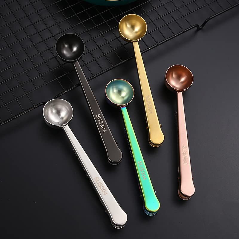  Coffee Scoop Clip Multifunctional 304 Stainless Steel Coffee Spoon With Sealing Clamp Scoop Cafe Tool Perfect For Coffee Powdered Milk Tea Kitchen Tools 2 In 1 Multifunctional Food Spoon