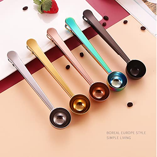  Stainless Steel Coffee Measure Scoop For Ground Set Of 5, Measuring Spoon Beans Small With Bag Clip Milk Powder Fruit Sugar Or Tea, Mixed Color, 6.8*1.4 Inch