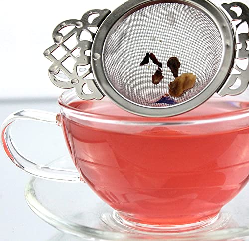  Olstice Empress Tea Strainers With Drip Bowls (2-Pack); Elegant Stainless Steel Loose Leaf Tea Strainers