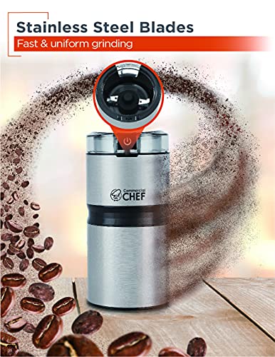  Tric Coffee Grinder Spice Grinder - Stainless Steel Blades Grinder For Coffee Bean Seed Nut Spice Herb Pepper, Brushed Stainless Steel Texture And Transparent Lid