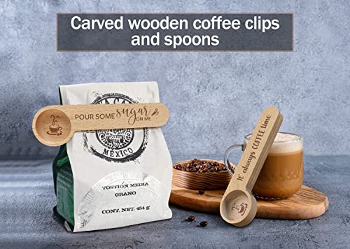  2 Pieces Funny Wood Coffee Scoop And Seal - Always Coffee/Pour Some Sugar, Coffee Measuring Scoop, Coffee Bag Clip Suitable For Coffee Beans Or Tea, Gift For Coffee Lover, Coffee Connoisseur