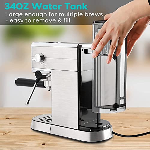  Spresso Machine 20 Bar, Professional Espresso Maker With Milk Frother Steam Wand, Compact Espresso Coffee Machine With Full Stainless Steel Appearance For Cappuccino, Latte, Macchiato, Large Size