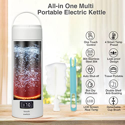  Ravel Electric Kettle, 380ml Small Portable Electric Kettle With 4 Variable Temp Preset, 304 Stainless Steel Mini Electric Coffee Tea Kettle With Auto Shut Off & Boil Dry Protection Water Boiler