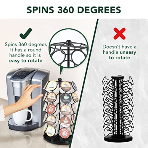  Nifty K Cup Holder – Compatible With K-Cups, Coffee Pod Carousel | 35 K Cup Holder, Spins 360-Degrees, Lazy Susan Platform, Modern Black Design, Home Or Office Kitchen Counter Organizer