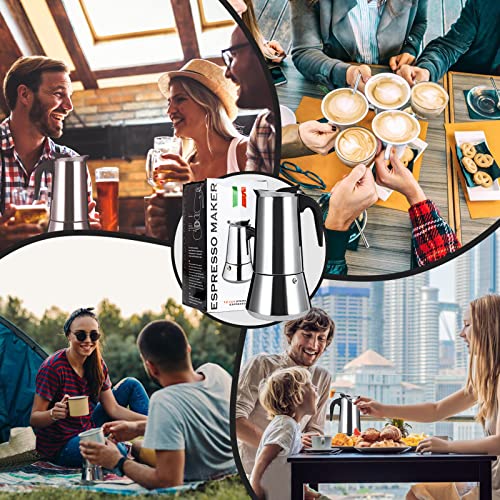  Stainless Steel Stovetop Moka Pot Espresso Maker Percolator 12 Cup 600ml Portable Italian Greca Cuban Coffee Maker For Big Family Home Office Camping, Work With Gas Electric Ceramic Stovetop