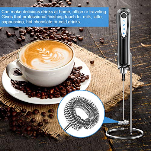  Milk Frother Handheld, USB Rechargeable 3 Speeds Mini Electric Milk Foam Maker Blender Mixer For Coffee, Latte, Cappuccino, Hot Chocolate, Egg Whisks & Stainless Steel Stand Included