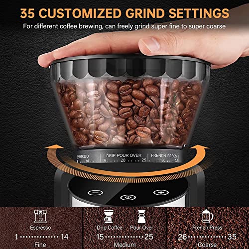  Burr Coffee Grinder, Adjustable Electric Coffee Grinder With 35 Precise Grind Setting, Coffee Bean Grinder With 8.46oz Capacity For Aeropress, Drip Coffee, Espresso, French Press, Moka Pot