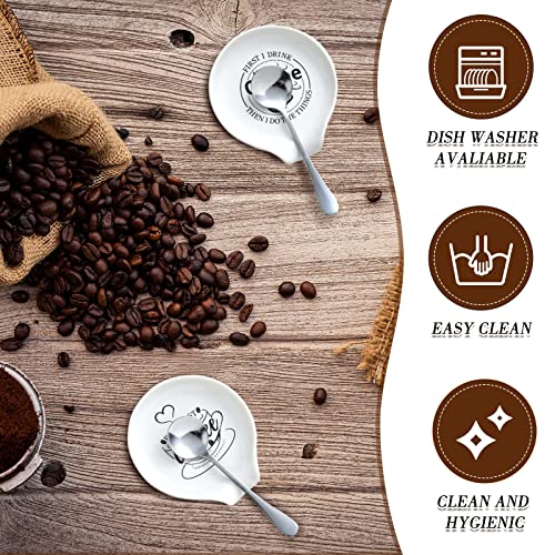  4 Pieces Coffee Spoon Rest And Spoon Funny Coffee Quote Ceramic Coffee Spoon Holder Rests For Coffee Station Decor Stove Top Countertop Kitchen Accessories Nice Present For Coffee Lovers