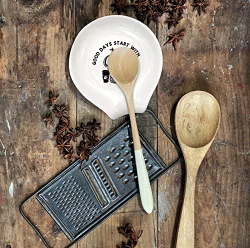  Coffee Spoon Rest, Ceramic Coffee Spoon Holder With Funny Quote - Good Days Start With Coffee & Jesus- Station Decor Coffee Bar Accessories And Gift For Coffee Lovers