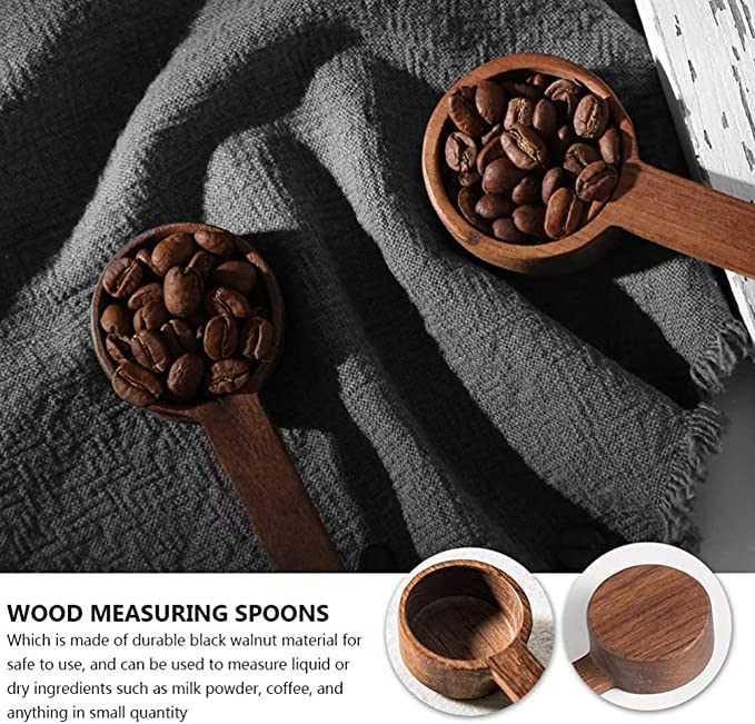  AN'S -Set Of 2 Wooden Measuring Coffee Scoop For Ground Coffee Coffee Spoon In Walnut Wood Wooden Measuring Tablespoon For Coffee Beans, Ground Beans, Protein Powder, Spices, Tea (Short, Lotus Wood)