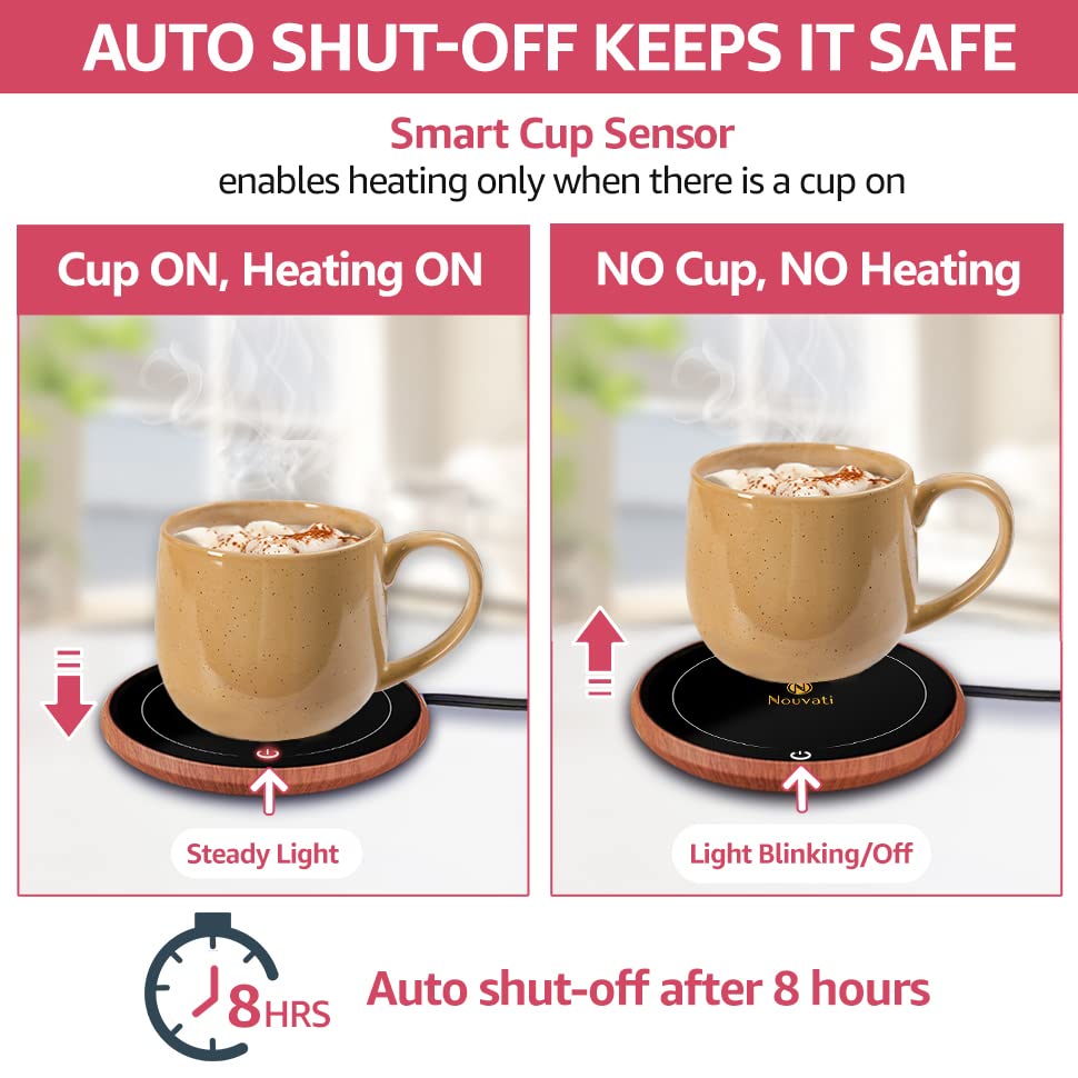  4-in-1 Wax Melt Warmer/Candle Warmer/Mug Warmer-Coffee Warmer For Desk Auto Shut-Off: Excellent Heating, Advanced Sensor, Safety Features, Stylish And Compact (Wood Grain)