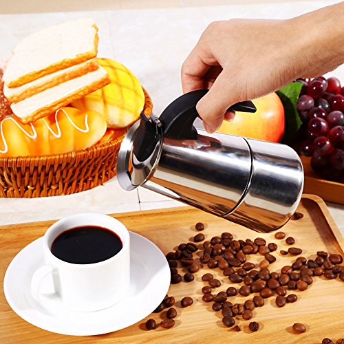  Stovetop Espresso Maker, 100ml/200ml/300ml/450ml Stainless Steel Moka Pot Cup Coffee Maker Stove Home Office Use (100ml)