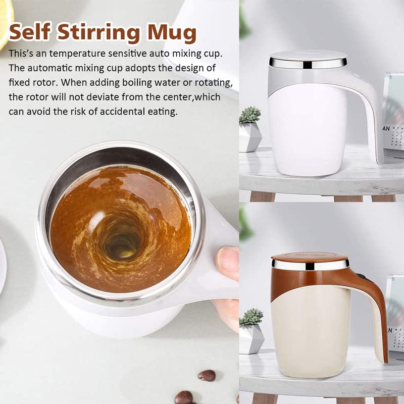  Electric Mixing Cup, Automatic Magnetic Stirring Coffee Mug, USB Charging Reusable Rotating Home Office Travel Mixing Cup, Stainless Steel Self Mixing Coffee Tumbler (White)