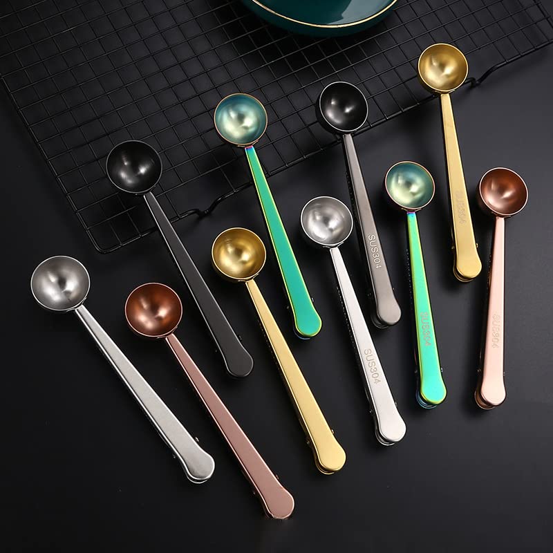 Coffee Scoop Clip Multifunctional 304 Stainless Steel Coffee Spoon With Sealing Clamp Scoop Cafe Tool Perfect For Coffee Powdered Milk Tea Kitchen Tools 2 In 1 Multifunctional Food Spoon
