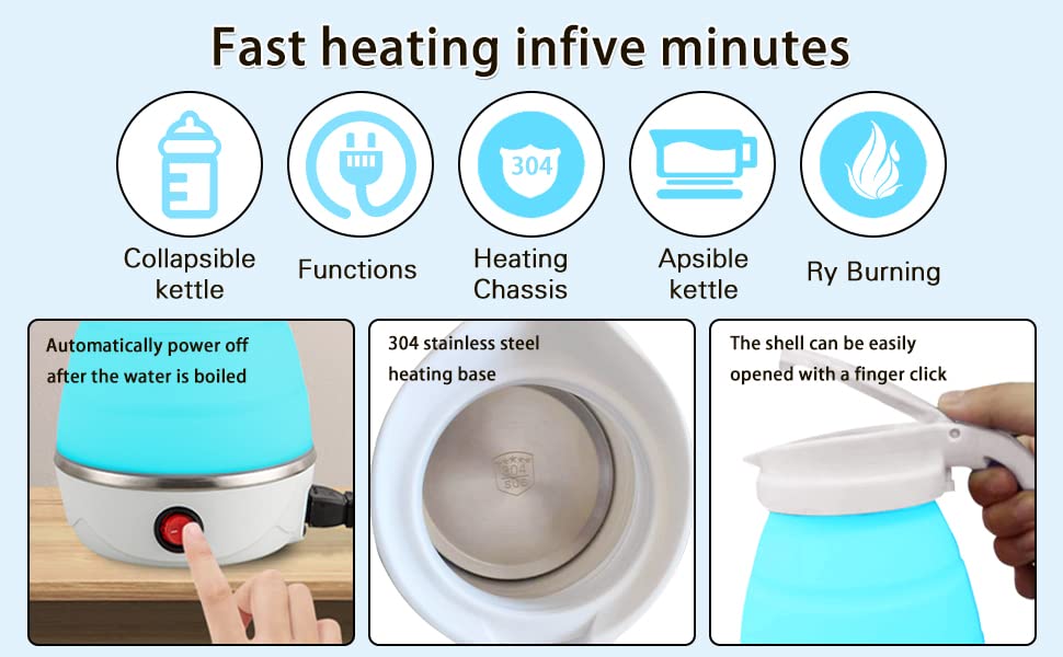  Foldable Portable Electric Kettle, Travel Folding Electric Kettle, Food-grade Silicone,3Mins Fast Boiling,600ML Portable Electric Kettle For Travel Or Camping With Power Cord 110/220V US Plug