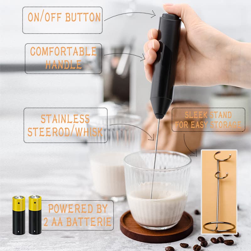  Electric Milk Frother Handheld, Battery Operated Whisk Beater Foam Maker For Coffee, Cappuccino, Latte, Matcha, Hot Chocolate, Mini Drink Mixer,Multi-Function Blender,Frother With Stand(Red)
