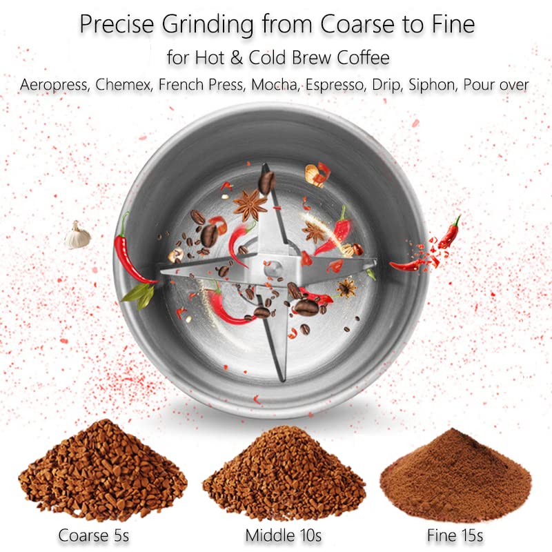  350W Coffee Grinder Electric For Coffee Beans Adjustable Speed Knob Herb Grinding Mill Detachable Grinding Cup Nut Flax Seed And Spice Grinder Food Pulverizer For Dry & Wet Food Ingredients