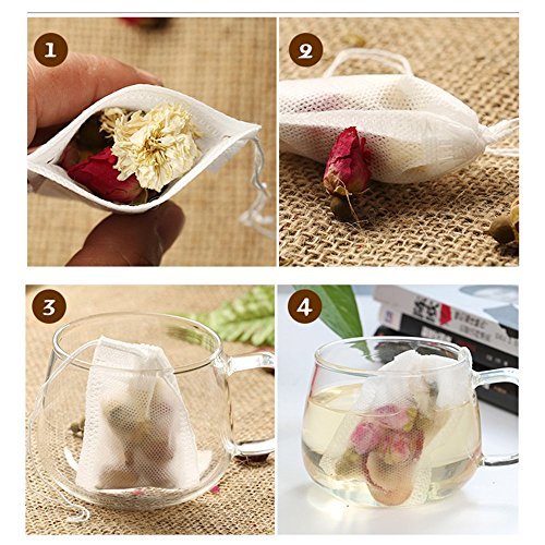  200 Pcs Disposable Tea Filter Bags Empty Cotton Drawstring Seal Filter Tea Bags For Loose Leaf Teal（3.54 X 2.75 Inch）