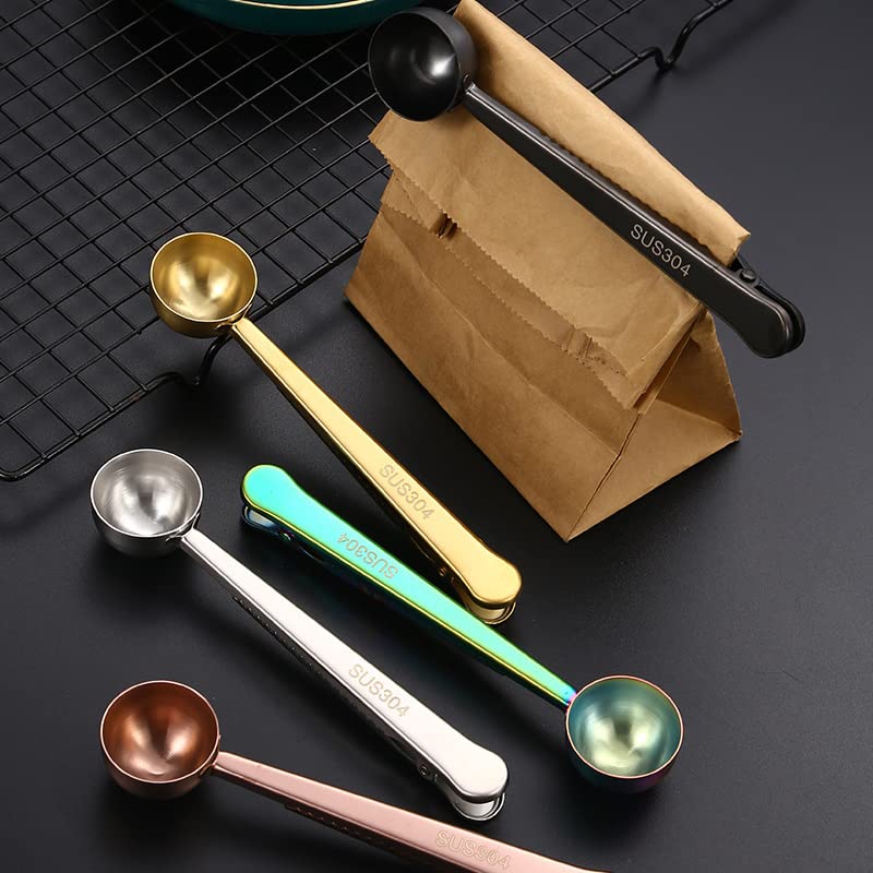  Coffee Scoop Clip Multifunctional 304 Stainless Steel Coffee Spoon With Sealing Clamp Scoop Cafe Tool Perfect For Coffee Powdered Milk Tea Kitchen Tools 2 In 1 Multifunctional Food Spoon