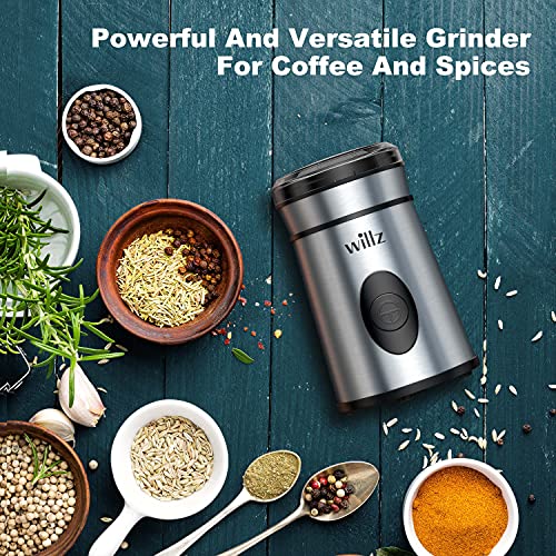  Electric Coffee Grinder For Coffee Beans, Spices, & Herbs With Easy On/Off Button Control, 50g Grinding Capacity, Makes Up To 6 Cups, 200W, Stainless Steel